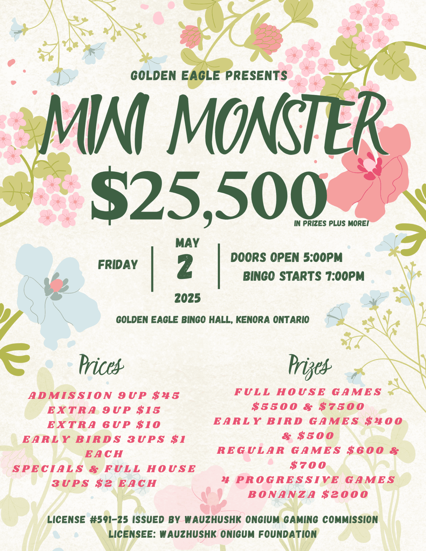 Mini Monster May 2025 St Patricks Day Kenora Event Bingo